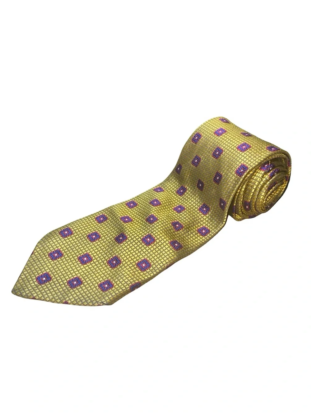 Ermenegildo Zegna Silk Tie Gold Yellow Geometric Medallion Made In Italy Luxury